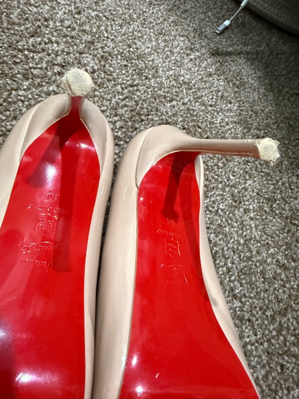 Christian Louboutin Beige Patent Pointed-Toe Pumps - Picture 3 of 4
